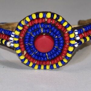 Vintage East African Maasai Warrior‎ Bracelet Hand-Beaded Rawhide Leather Rare